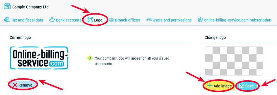 How do I add the company logo on invoices? - step 2